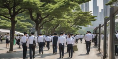 job seekers in Seoul cityscape