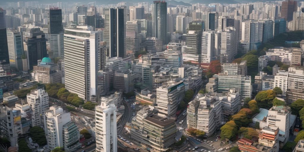 business professionals in Seoul cityscape